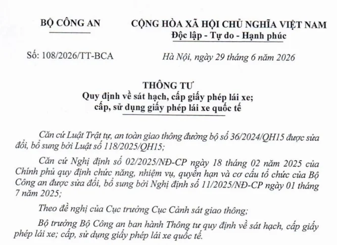 Thông tư 108.2026.TT-BCA ngày 29.06.2026